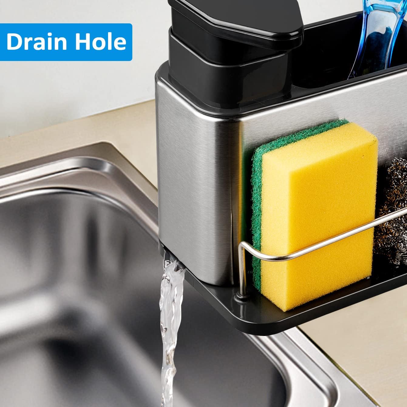 Hogarama CleanDock™ – Dispensador 3 en 1 de Jabón y Organizador de Esponjas